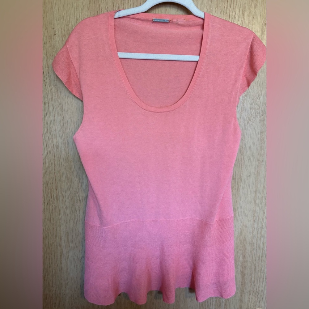 Elie Tahari Women's Coral Pink Short Sleeve Sweater Top